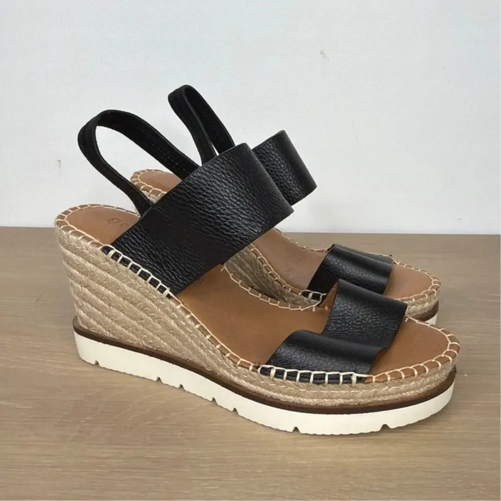 Gentle Souls by Kenneth Cole Elyssa Platform Wedge Sandals Black sz 7